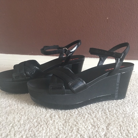 prada black wedges